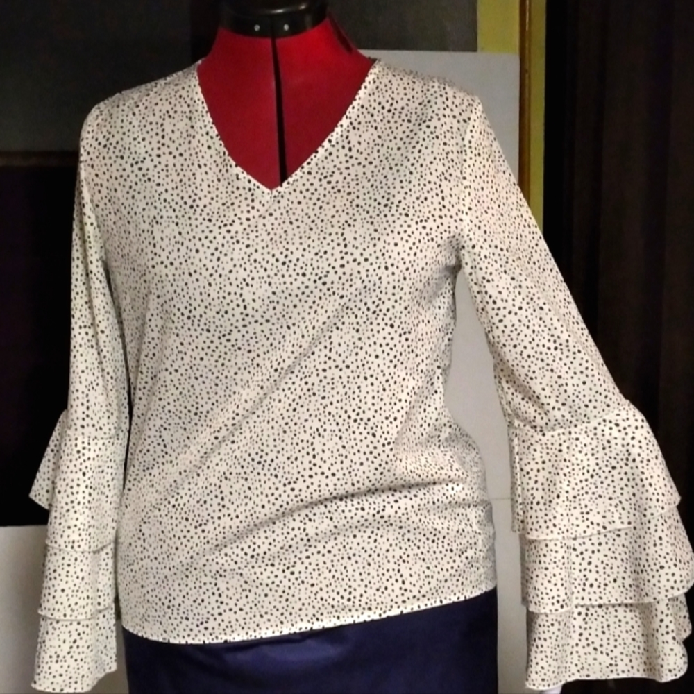 Shein top white with black polka dots medium